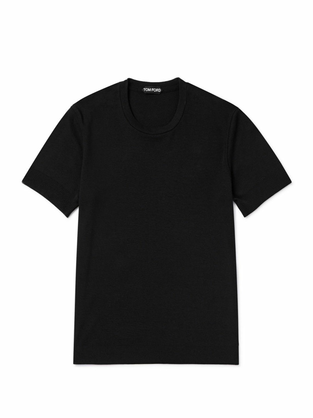 Photo: TOM FORD - Placed Rib Slim-Fit Lyocell and Cotton-Blend T-Shirt - Black