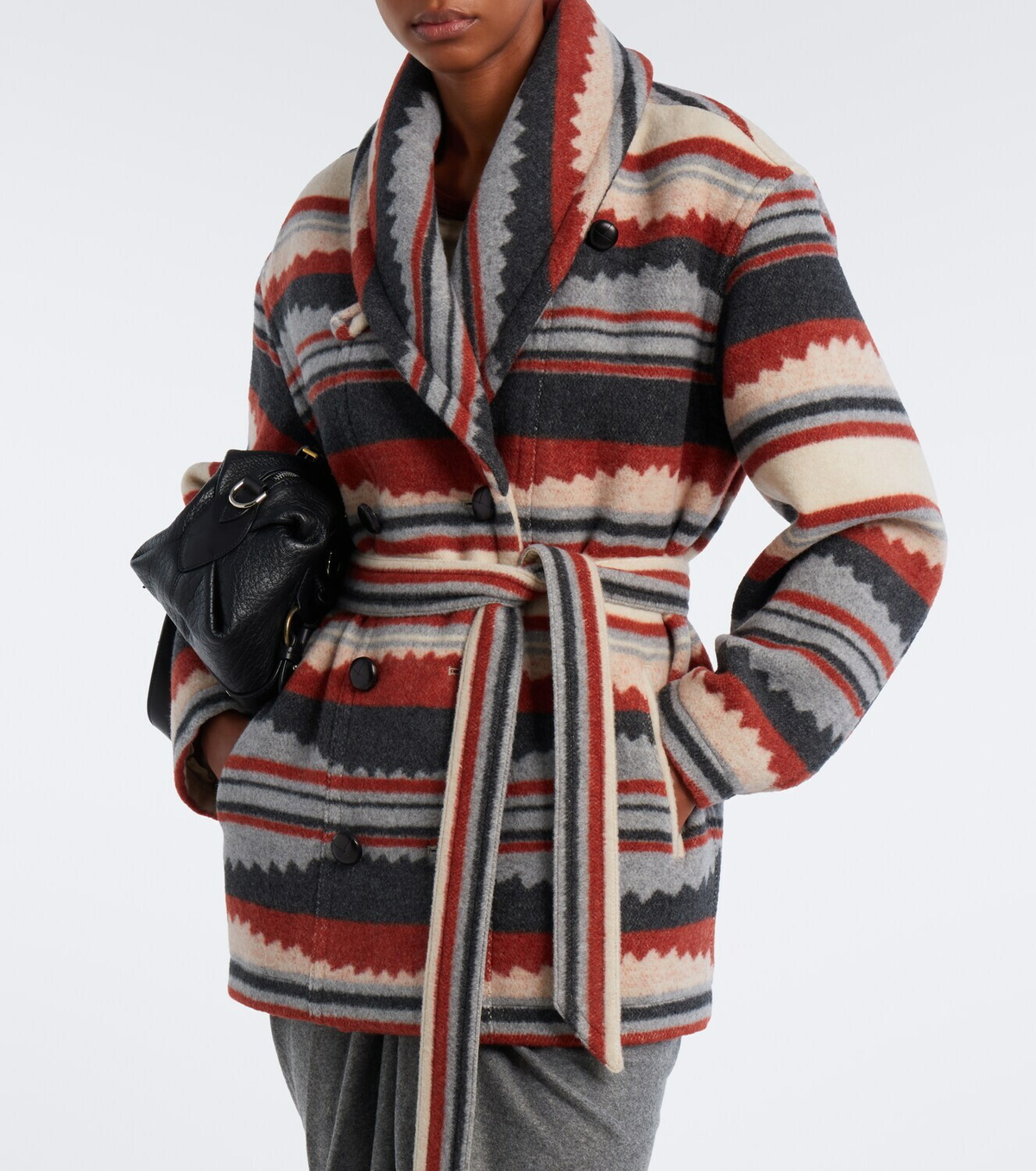 Marant Etoile Evoda striped belted coat