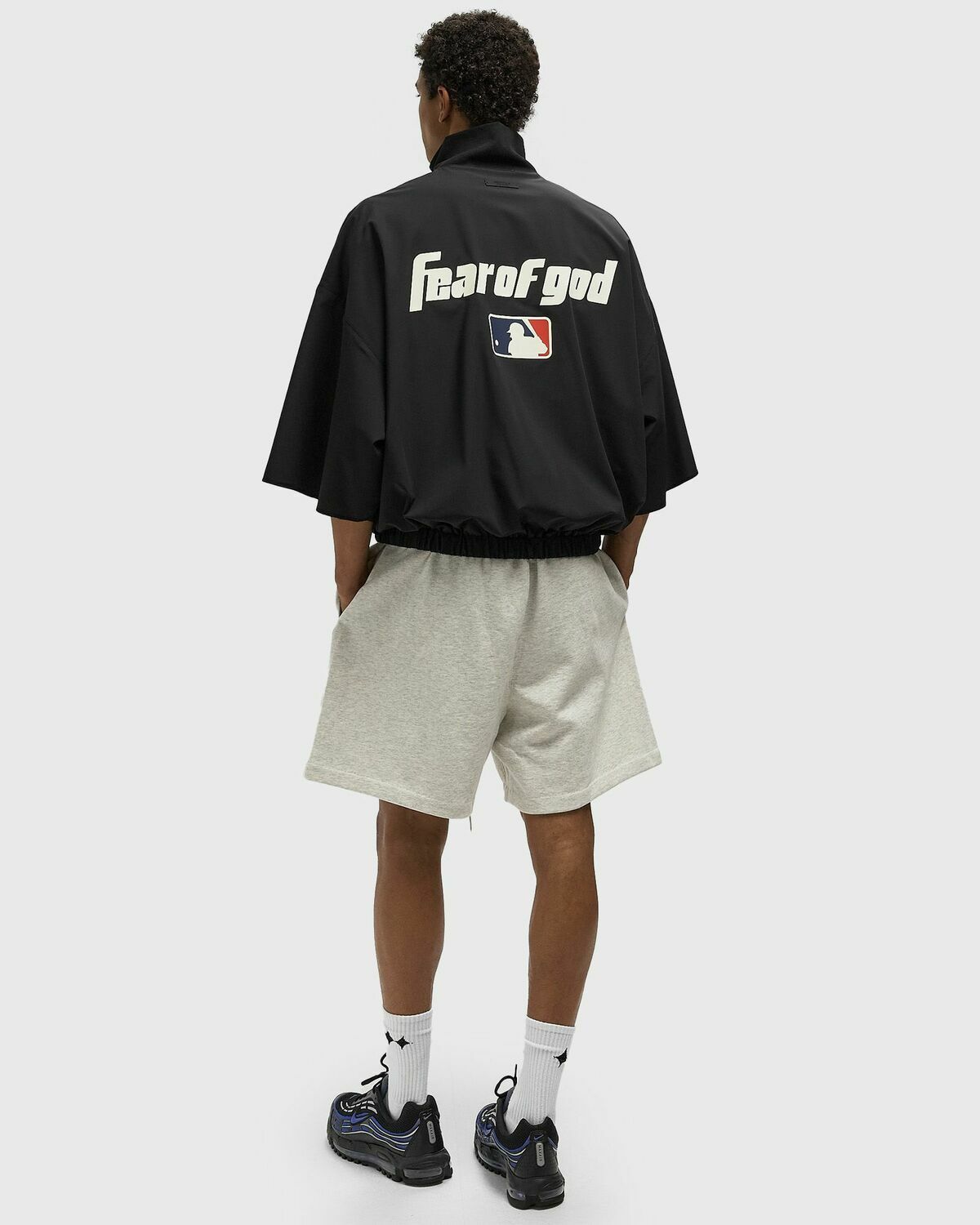 Fear of God Essentials MLB 3/4 SLEEVE HALF ZIP JACKET Black Mens Half-Zip