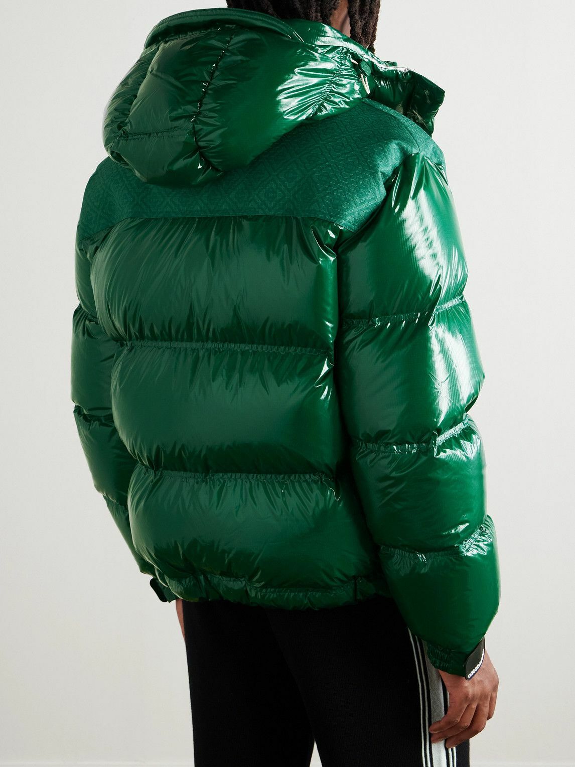 Casablanca - Logo-Jacquard Canvas-Trimmed Quilted Nylon-Ripstop Hooded Down Jacket - Green