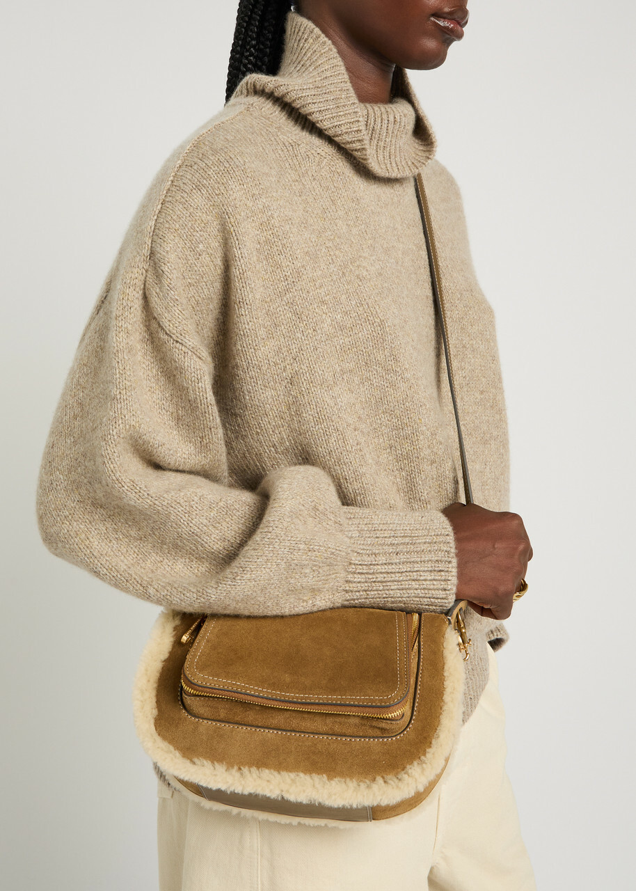 Anya Hindmarch Vere Small Shearling-trimmed Suede Cross-body bag - Brown - One Size