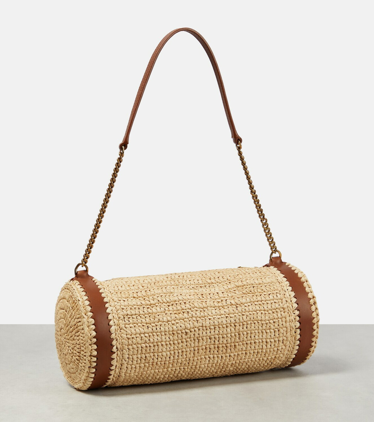 【SAINT LAURENT】CASSANDRE SMALL CYLINDER BAG IN RAFFIA Saint Laurent Raffia Cassandre Small Cylindric Bag | Vivrelle