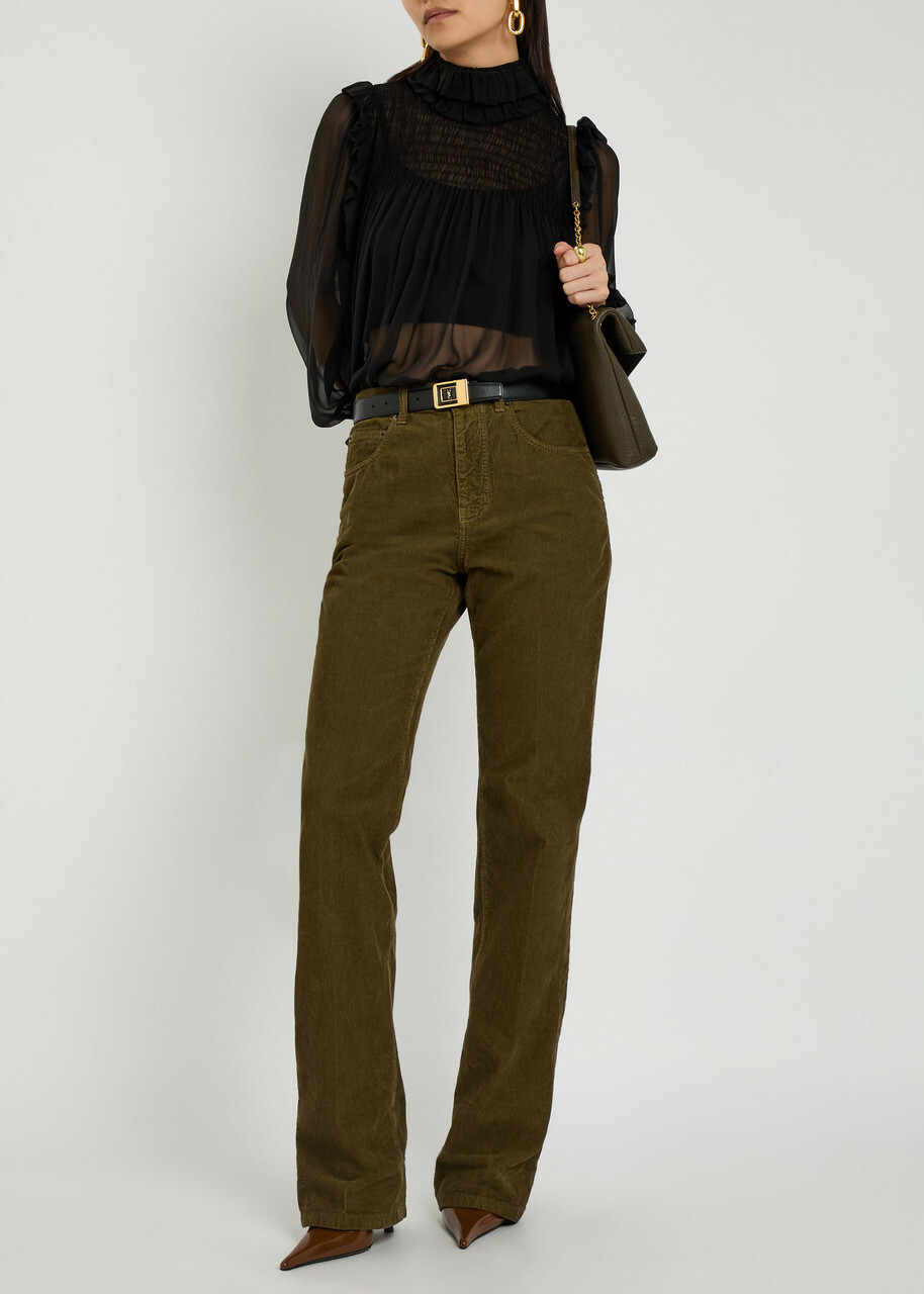 Saint Laurent Clyde Bootcut Corduroy Trousers Khaki