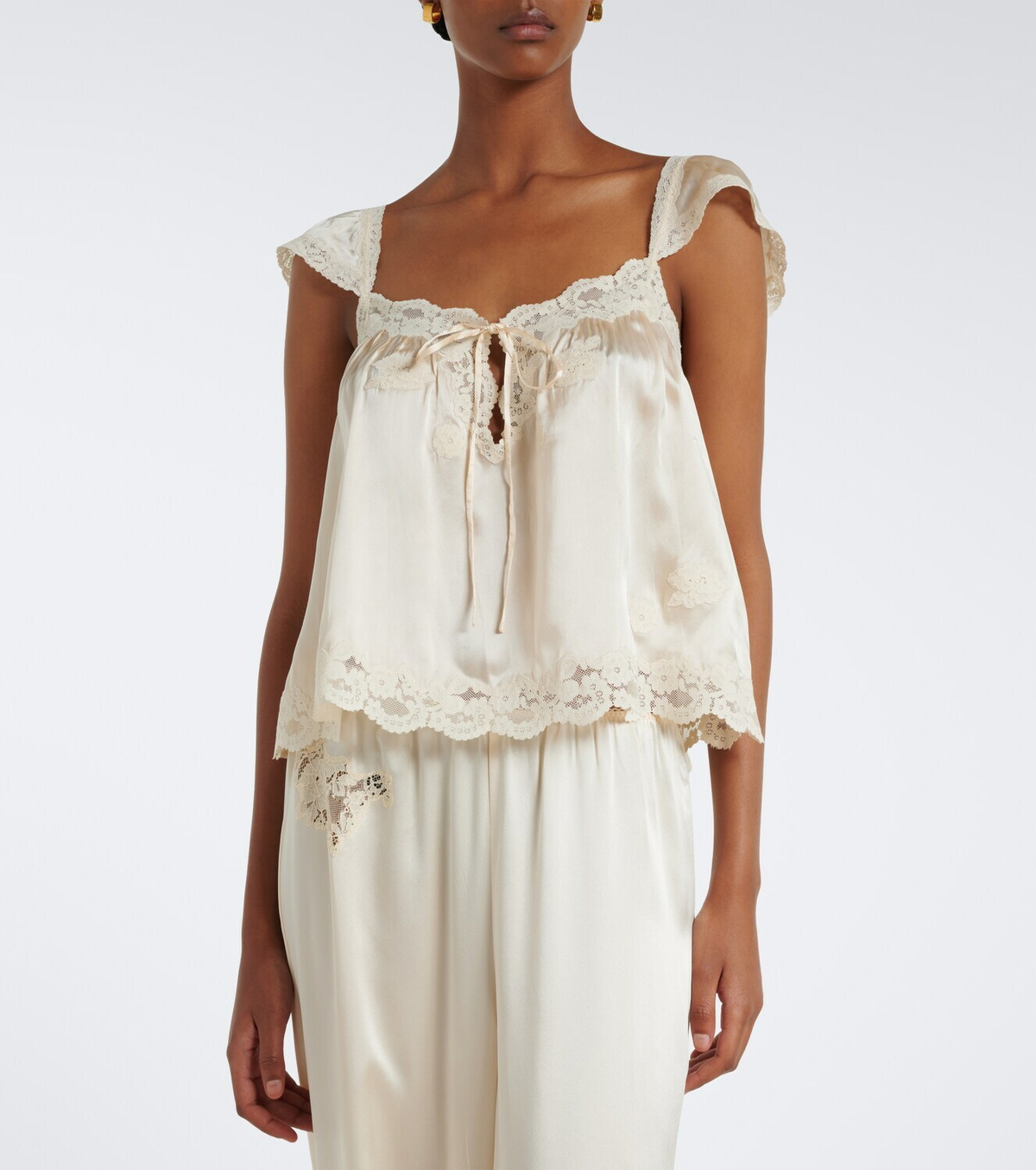 Dôen Rosalee lace-trimmed silk satin top