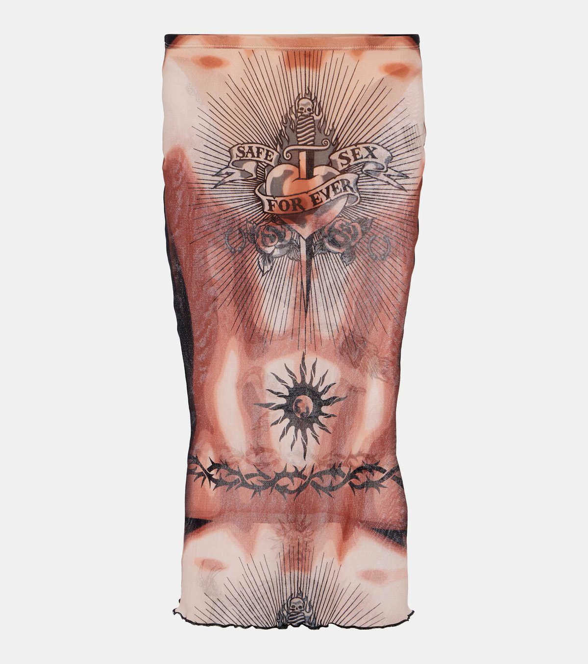 Jean Paul Gaultier Tattoo Collection mesh midi skirt Jean