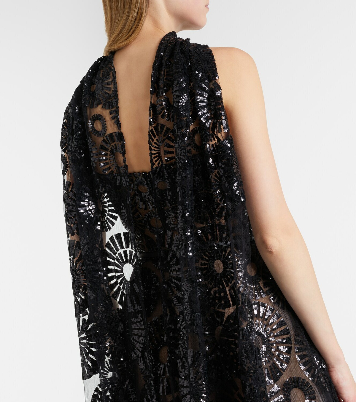Elie Saab Scarf-detail sequined tulle gown