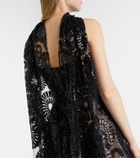 Elie Saab Scarf-detail sequined tulle gown