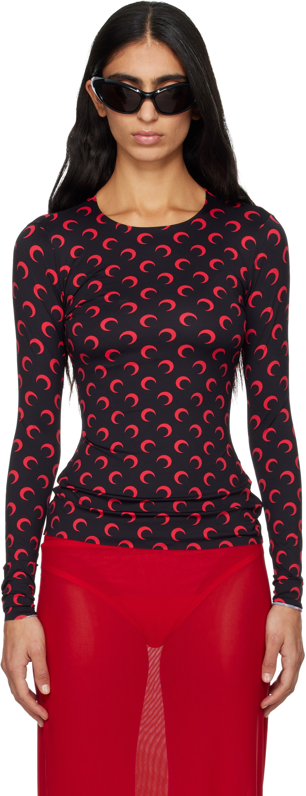 Marine Serre Black and Pink Iconic Long Sleeve T-Shirt Marine Serre