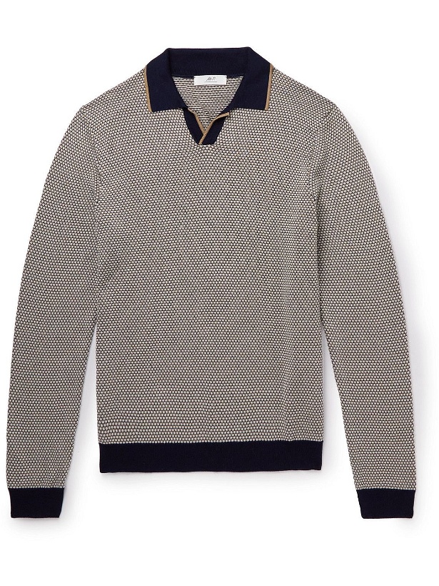 Photo: Mr P. - Slim-Fit Honeycomb-Knit Cotton Polo Shirt - Blue