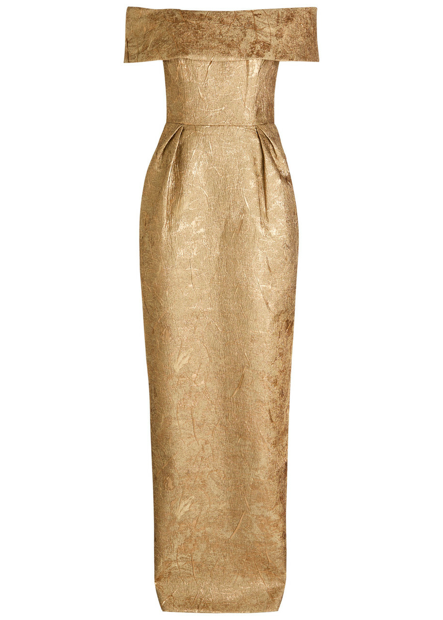 Rebecca Vallance Solana Brocade Woven Gown Gold