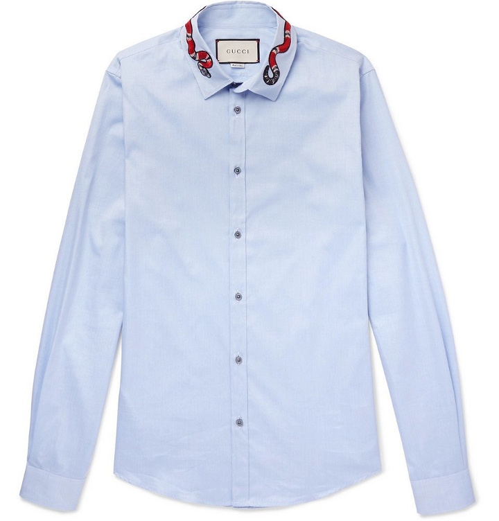 Photo: Gucci - Duke Appliquéd Cotton Oxford Shirt - Light blue