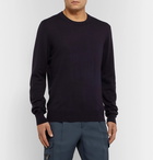 Maison Margiela - Suede Elbow-Patch Cotton and Wool-Blend Sweater - Navy