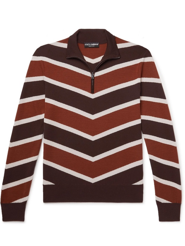 Photo: DOLCE & GABBANA - Slim-Fit Striped Cashmere and Silk-Blend Jacquard Half-Zip Sweater - Multi