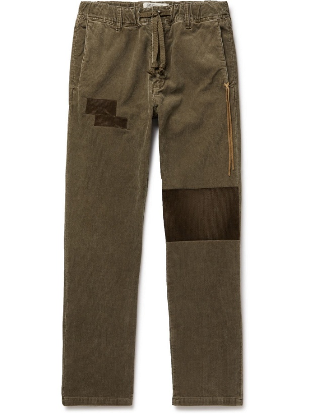 Photo: REMI RELIEF - Cropped Panelled Cotton-Blend Corduroy Drawstring Trousers - Green