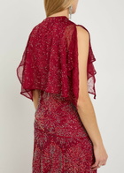 Rabanne Embellished Chiffon Cape top Red