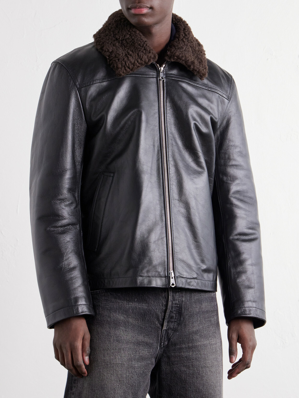 Paul Smith - Shearling-Trimmed Leather Jacket - Black