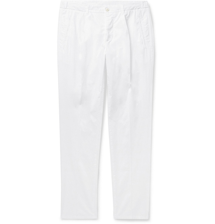 Photo: Altea - Tapered Pleated Stretch-Cotton Trousers - White