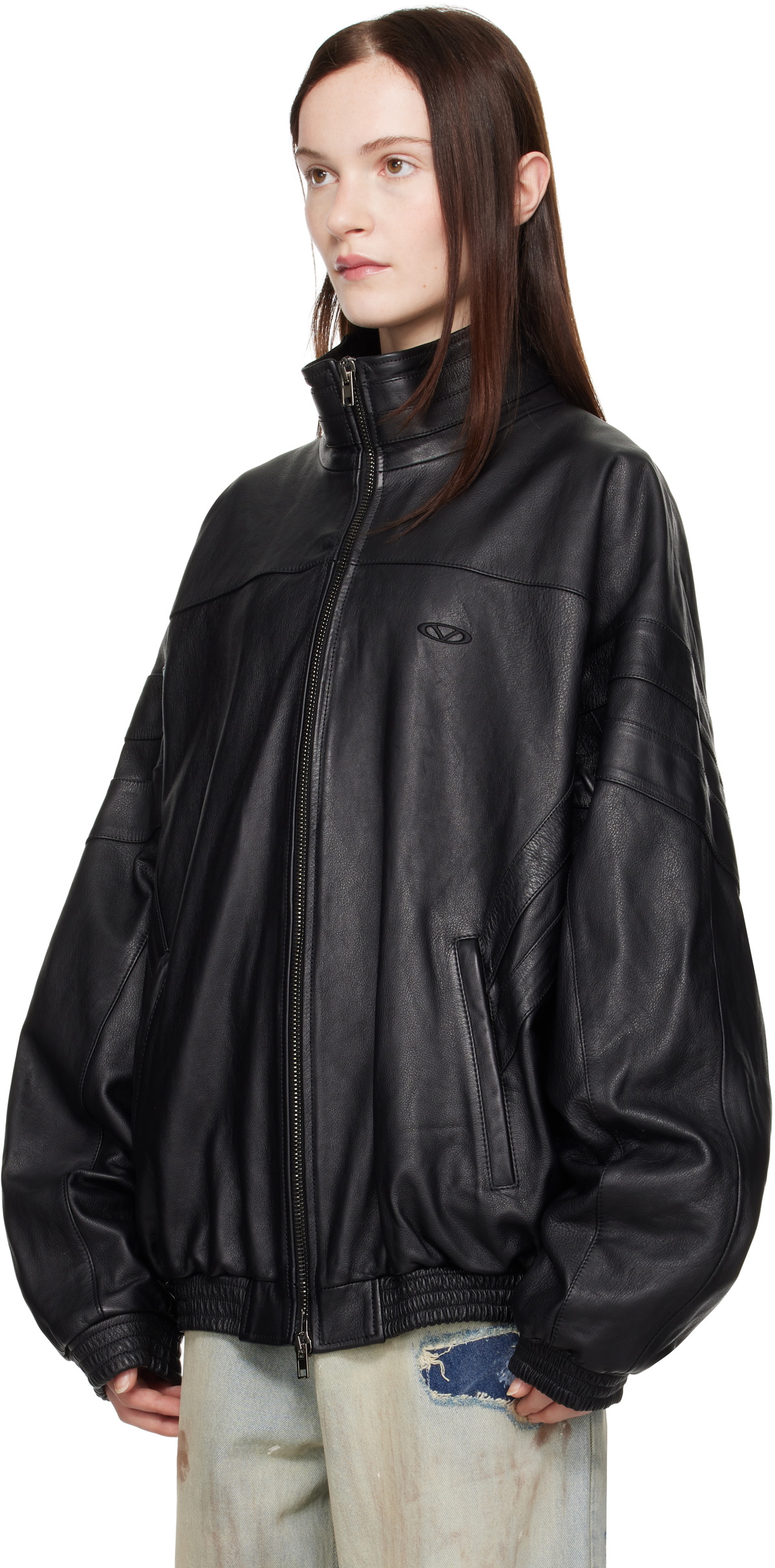 VETEMENTS Black Tracksuit Leather Jacket