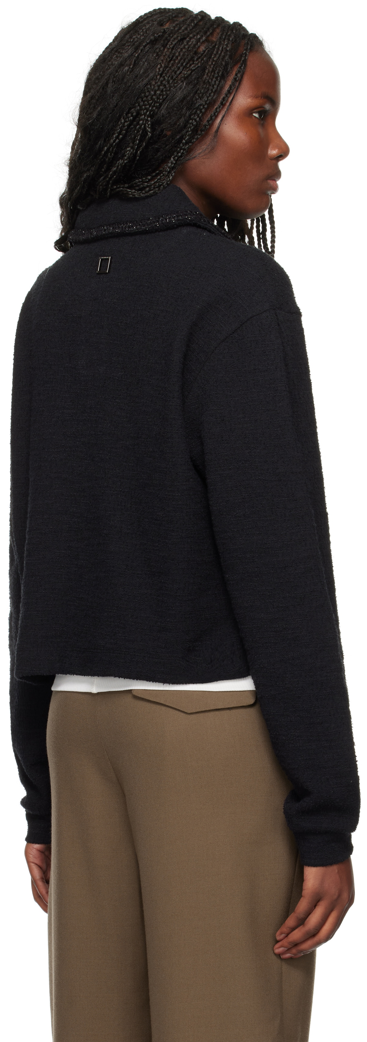 WOOYOUNGMI Black Long Sleeve Tweed Polo