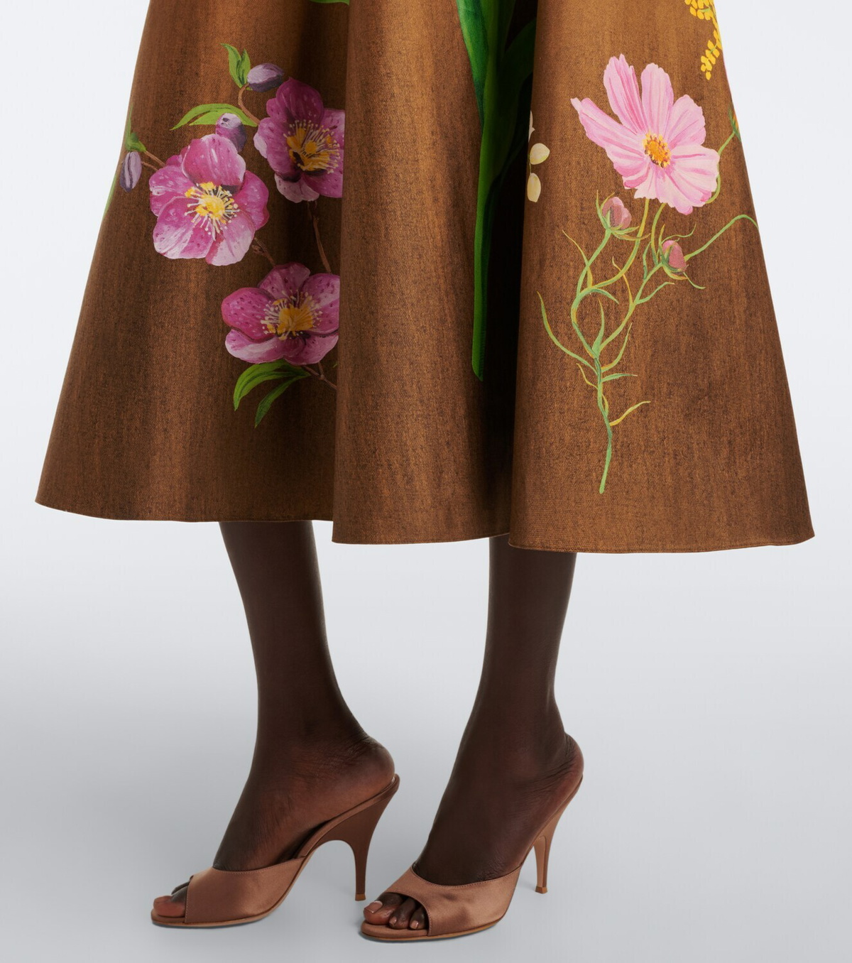 Oscar de la Renta Floral cotton-blend midi skirt