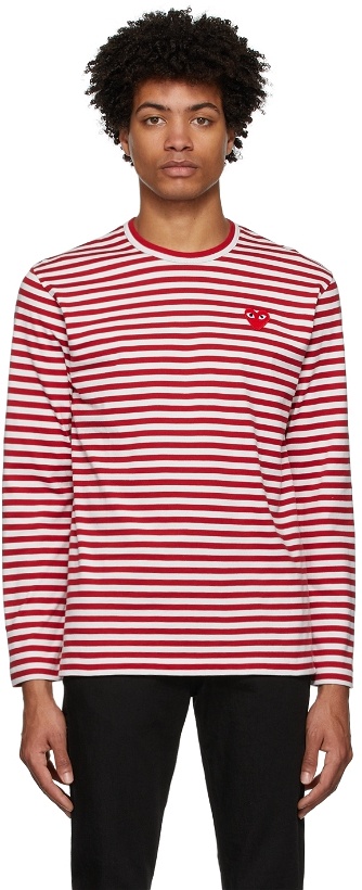 Photo: COMME des GARÇONS PLAY Red & White Striped Heart Patch Long Sleeve T-Shirt