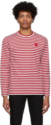 COMME des GARÇONS PLAY Red & White Striped Heart Patch Long Sleeve T-Shirt