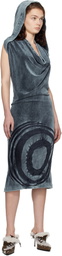 Masha Popova Blue Open Back Cowl Neck Hoodie Minidress