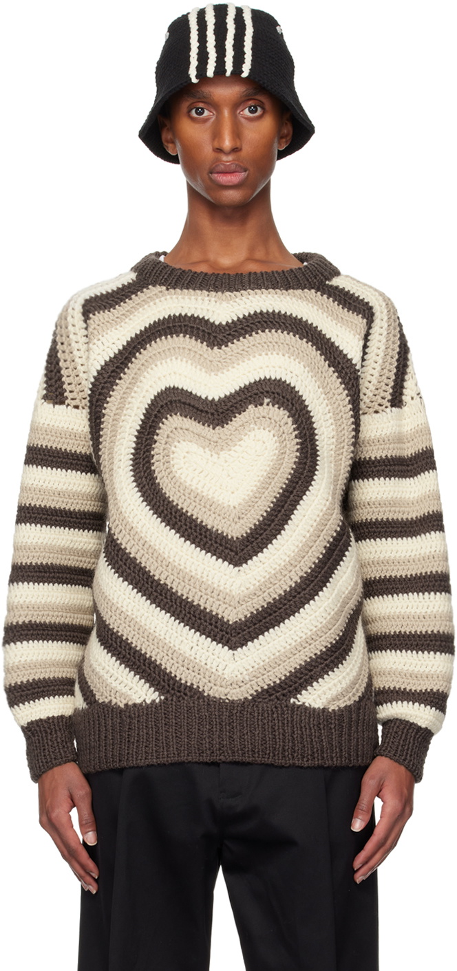 RICE NINE TEN Brown & Beige Heart Hand Knitted Sweater