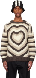 RICE NINE TEN Brown & Beige Heart Hand Knitted Sweater