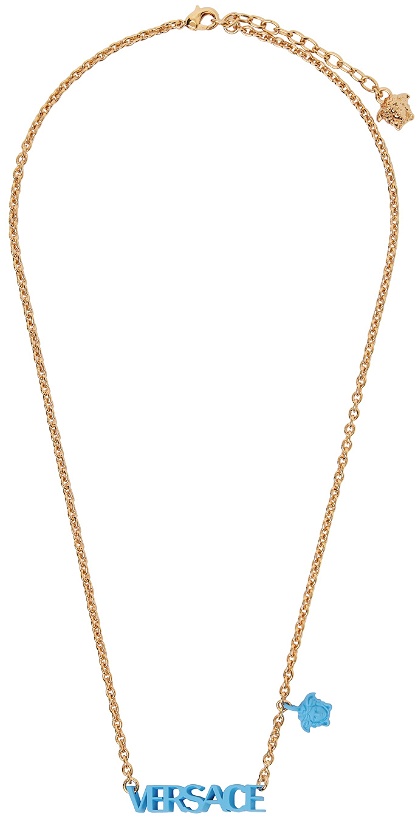 Photo: Versace Gold & Blue Logo Charm Necklace
