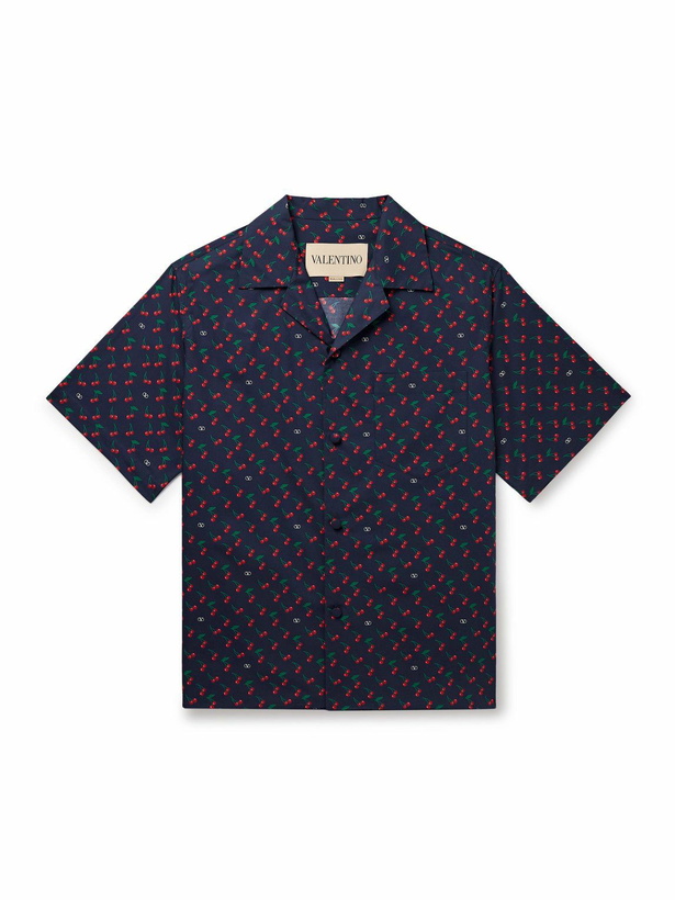 Photo: Valentino Garavani - Camp-Collar Printed Cotton-Poplin Shirt - Blue