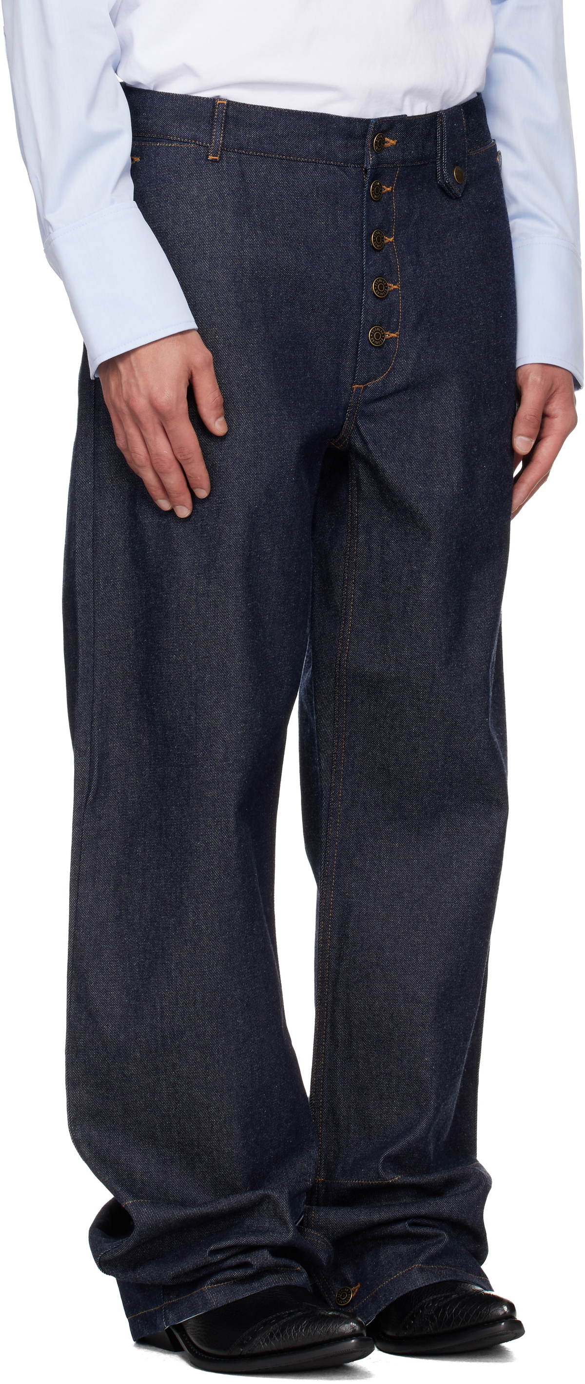 EGONlab Navy Contrasted Hem Jeans