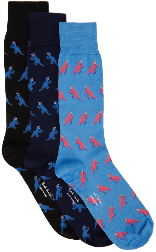 Photo: PS by Paul Smith Three-Pack Multicolor Dino Socks
