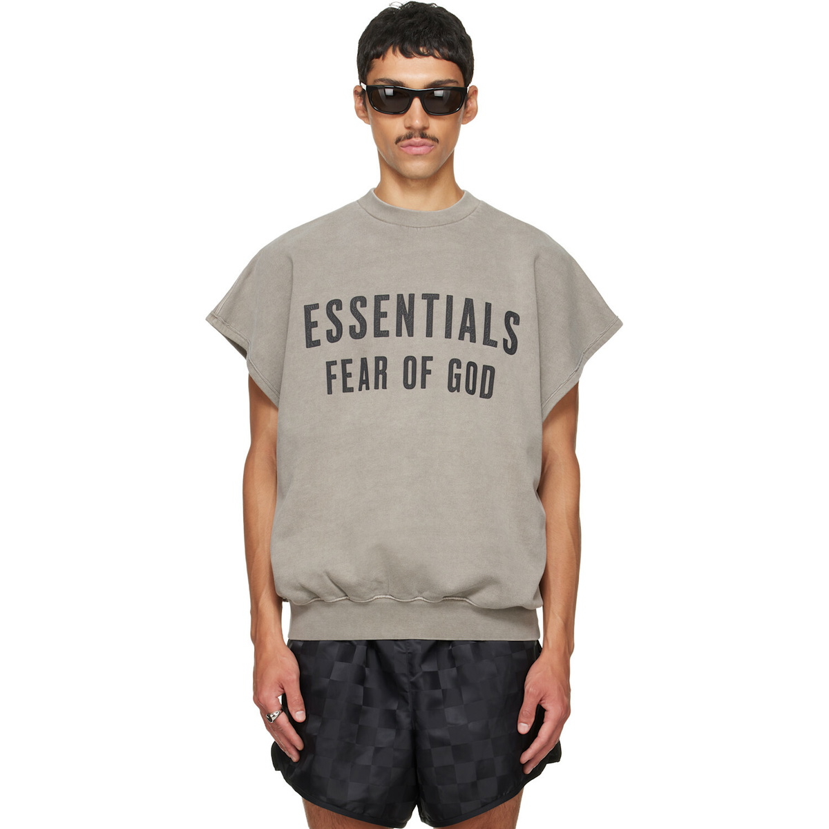 Fear of God ESSENTIALS Gray Relaxed Fleece Cutoff Sweatshirt