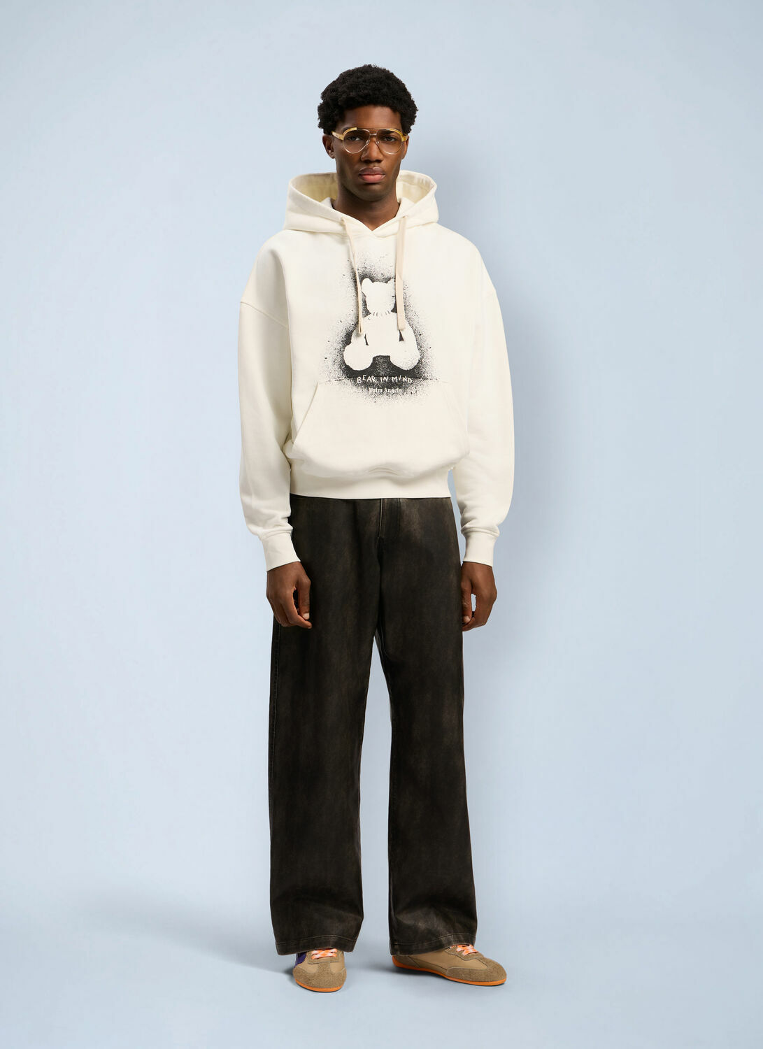 Palm Angels Spray Bear Loose Hooded Sweatshirt