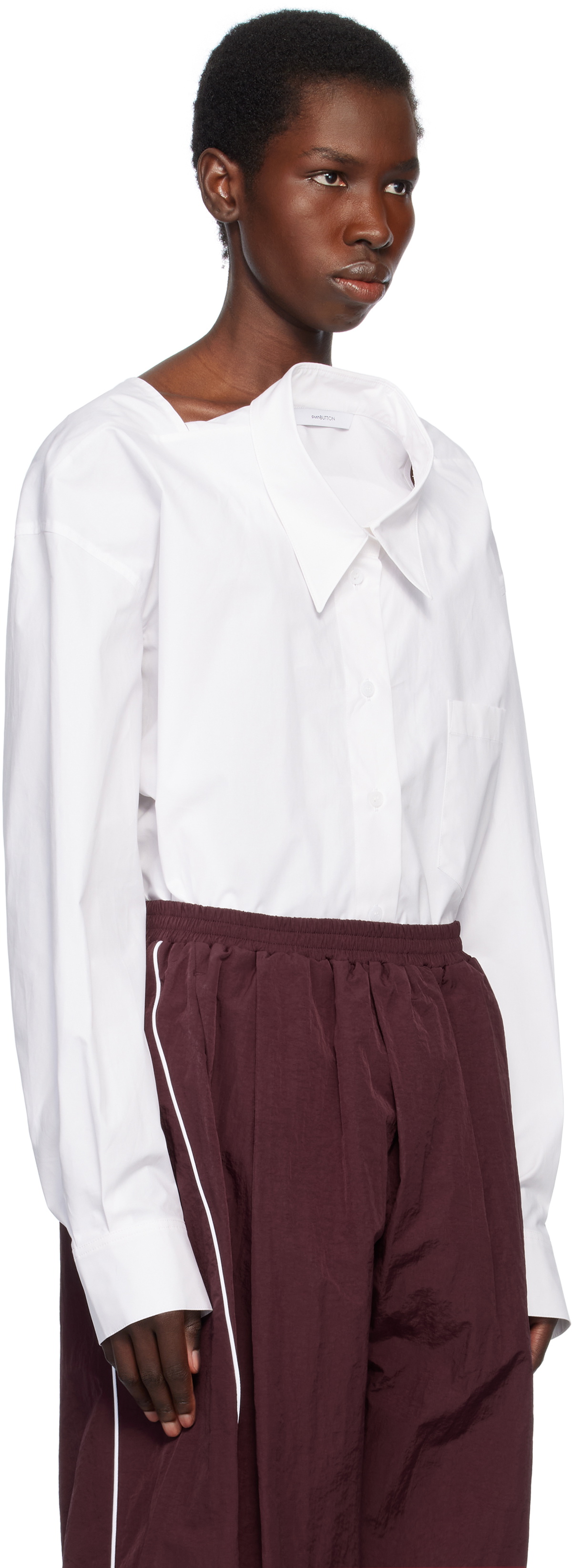 Pushbutton White Movable Collar Shirt