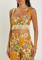Alemais Lana Floral-print Fringed Linen Crop top Multicoloured