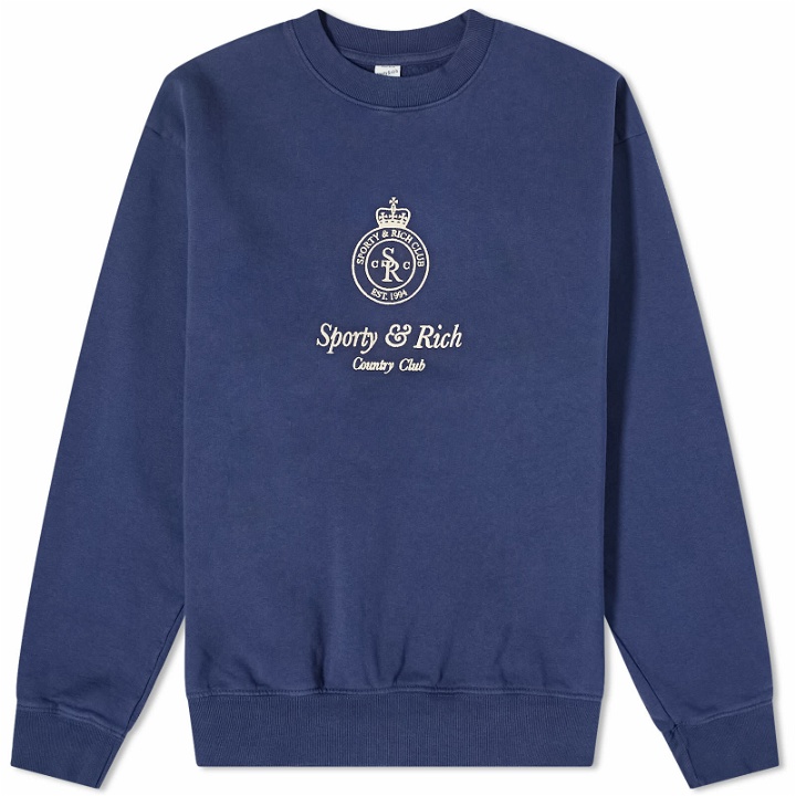 Photo: Sporty & Rich Men's Crown Embroidered Crew Sweat in Navy