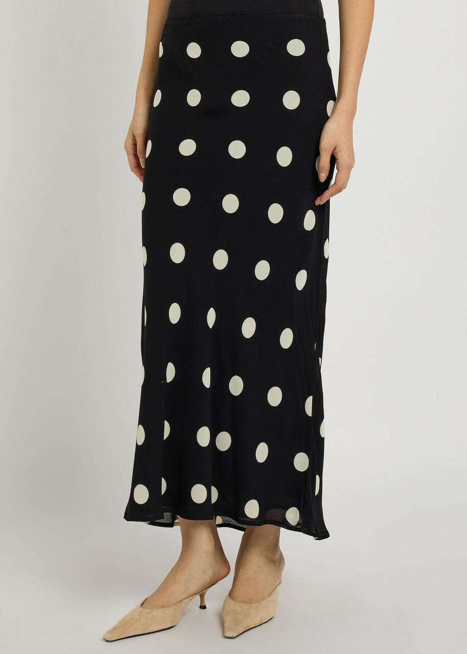 Reformation Layla Polka dot Georgette Midi Skirt Black