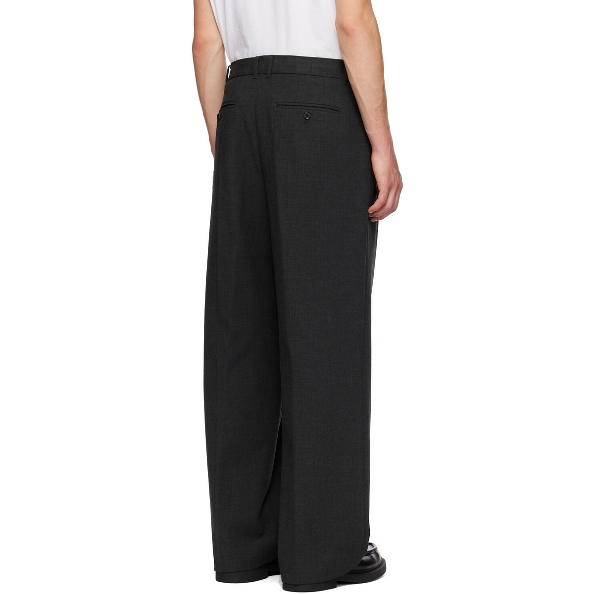 Dunst Gray Double Pleated Wide Slack Trousers