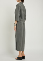 Lemaire Belted Brushed Silk-blend Midi Shirt Dress Grey