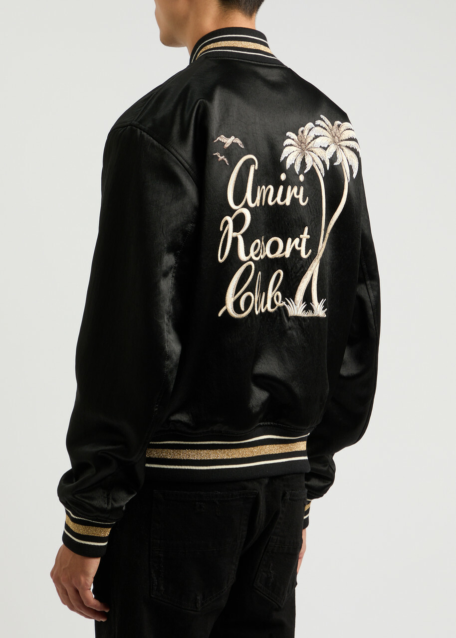 AMIRI アミリ スタジャン ブラックAmiri Resort Club Amiri Resort Club Embroidered Satin Bomber Jacket Black Amiri