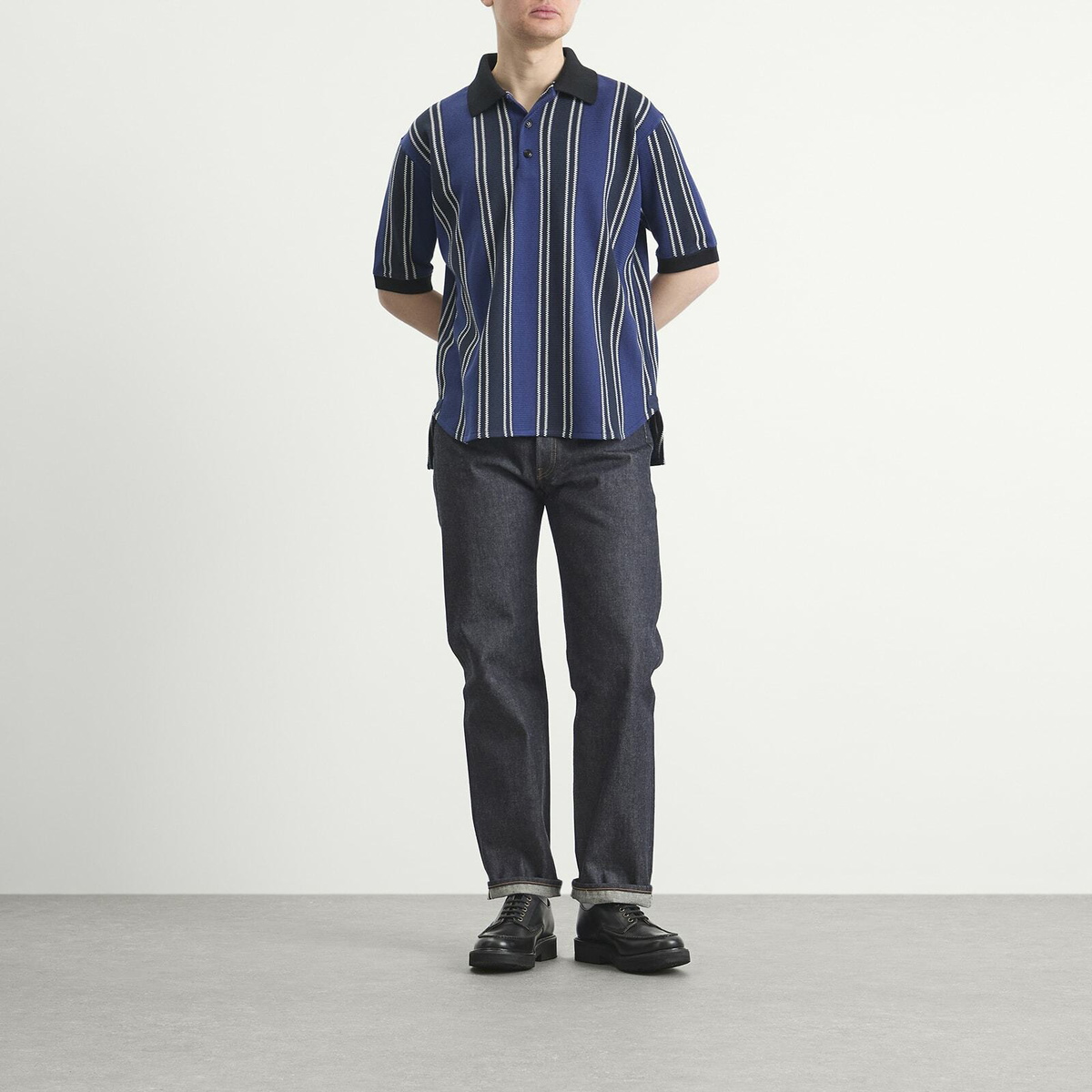 Junya Watanabe MAN Men's Raschel Polo in Navy/Blue/White