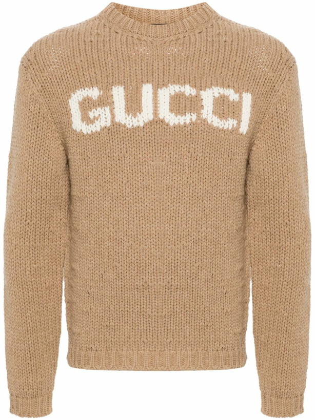 Photo: Gucci Brown Logo-Intarsia Wool Sweater