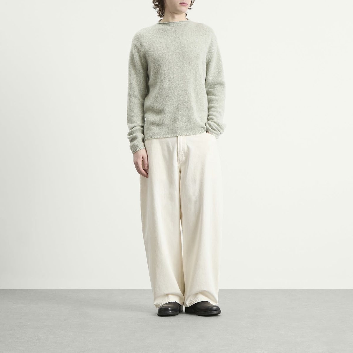 Auralee Men's Cashmere Silk Melange Knit Jumper in Mix Mint Gray