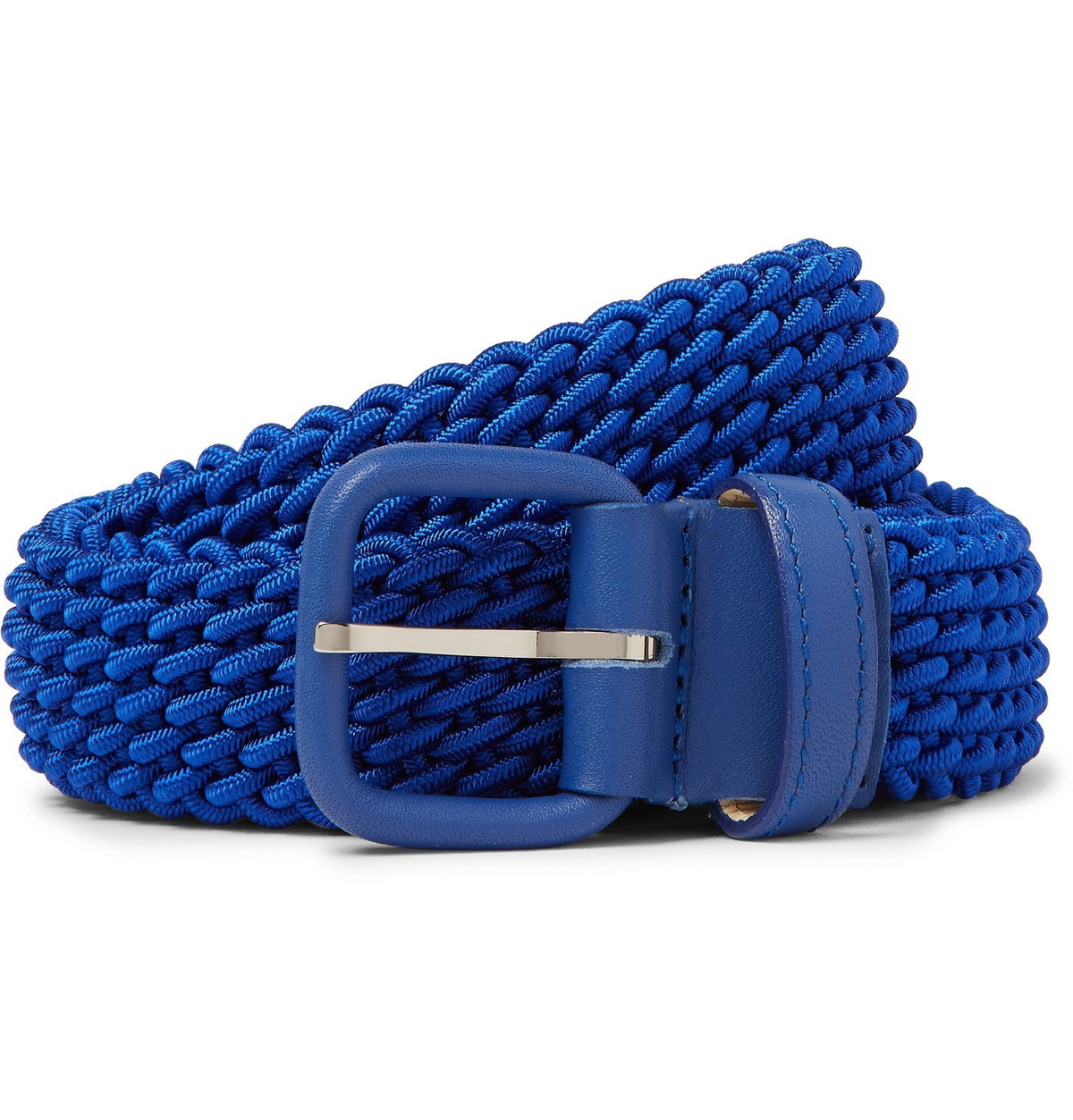 Charvet - 3cm Blue Leather-Trimmed Woven Belt - Blue Charvet
