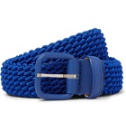 Charvet - 3cm Blue Leather-Trimmed Woven Belt - Blue