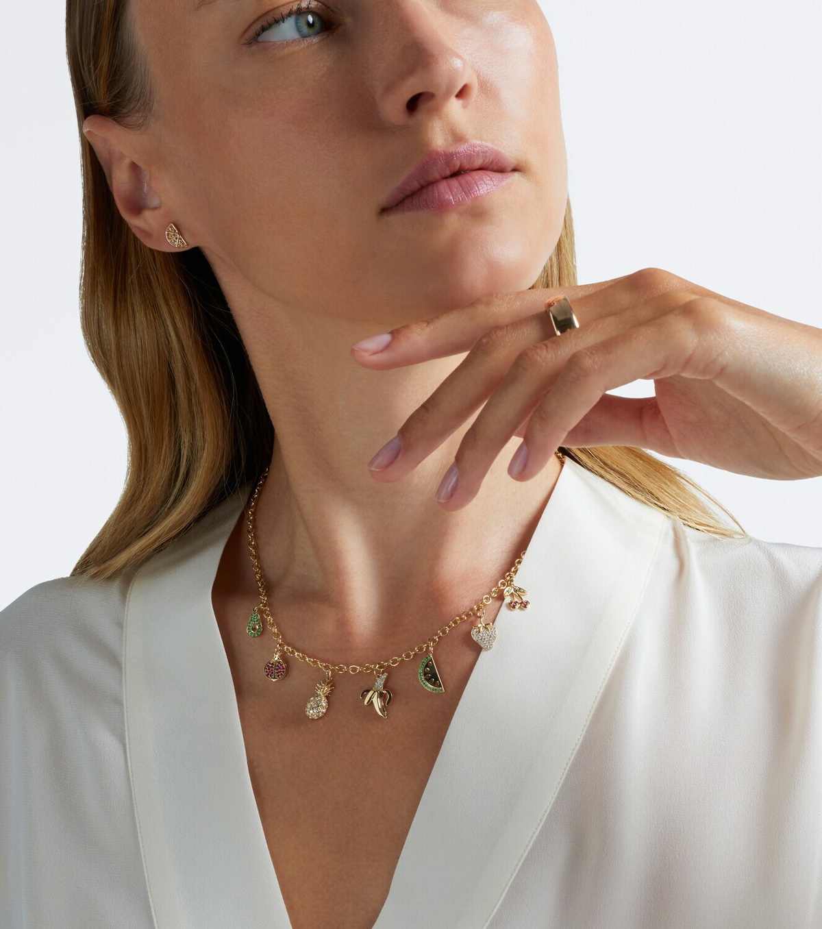 Sydney Evan 14kt gold charm necklace with gemstones
