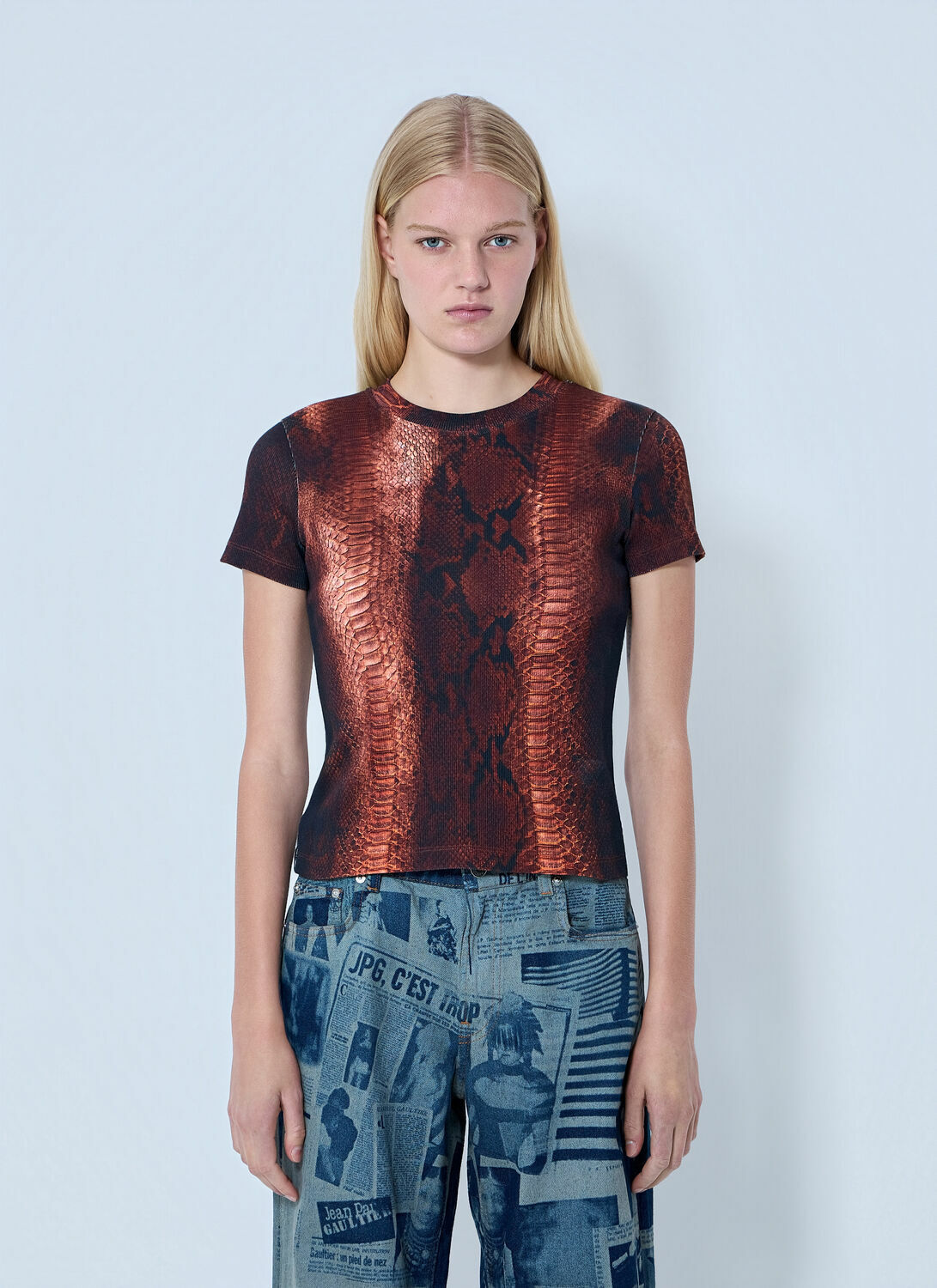 Jean Paul Gaultier Cotton Ribbed Python Print T-shirt