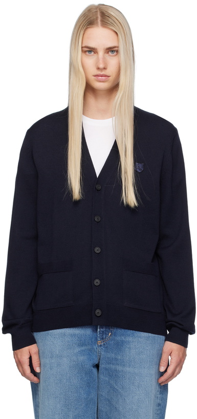 Photo: Maison Kitsuné Navy Bold Fox Head Cardigan